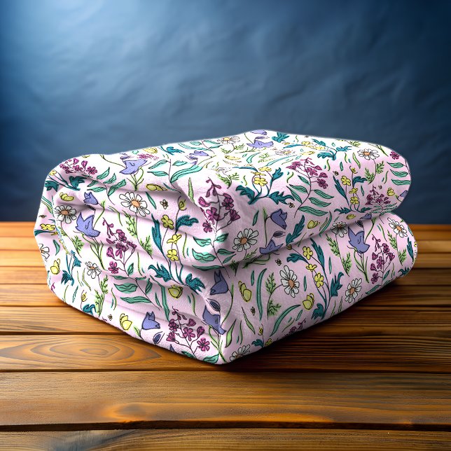 Wildblumen Rosa Fleeceflocke, mittel Fleecedecke (Wildflowers Pink Fleece Blanket)