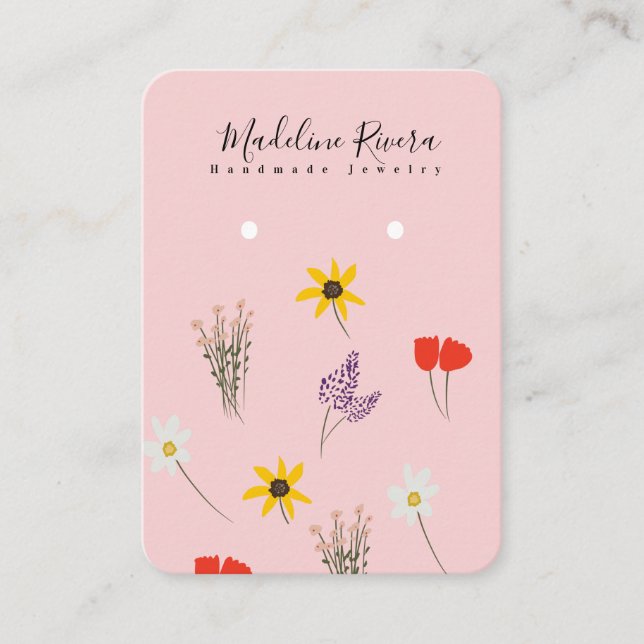 Wildblumen rosa, handgefertigte Ofensichtkarte Telefonnummerkarte (Vorderseite)