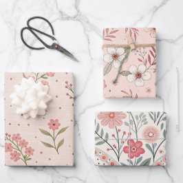 Wildblumen Rosa Pastell Botanischer Garten Floral  Geschenkpapier Set