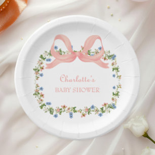 Wildblumen-Rosa-Schleife-Baby-Party Pappteller