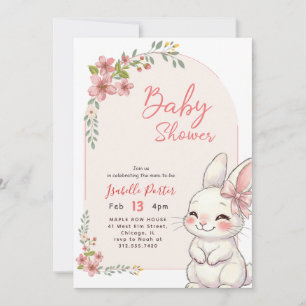 Wildblumen Rosa Schleifen Mädchen Hase Baby Shower Einladung