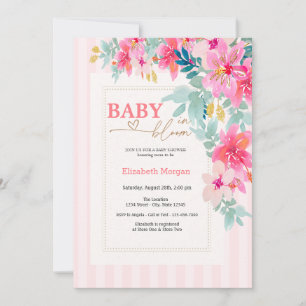 Wildblumen Rosa Streifen Baby in Blüte Baby Shower Einladung