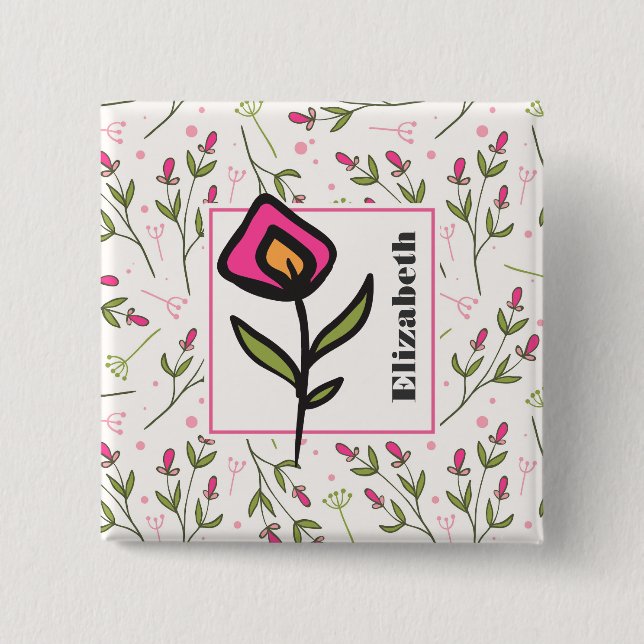 Wildblumen - Rosa und orangefarbene Petalen Person Button (Vorderseite)