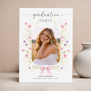 Wildblumen-Rosafarbene-Bow-Graduations-Foto-Einlad Postkarte