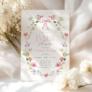 Wildblumen-Rosé-Schleife Elegante Babyparty Einladung