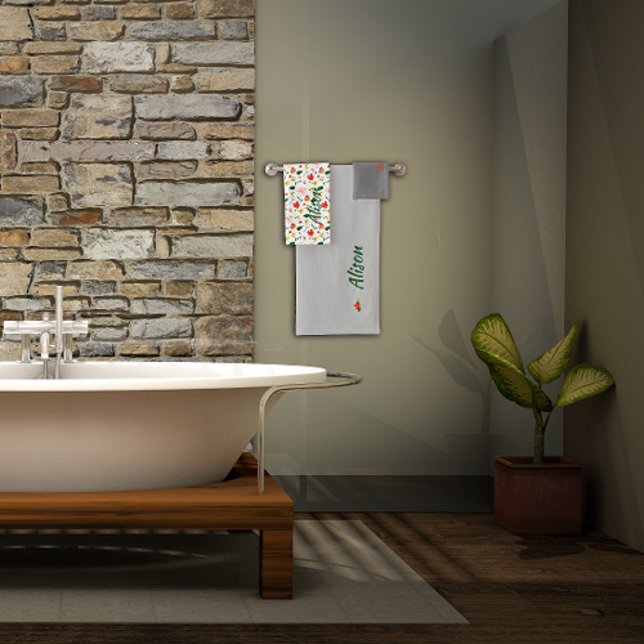 Wildblumen Rot grün Badhandtuch Set (Von Creator hochgeladen)