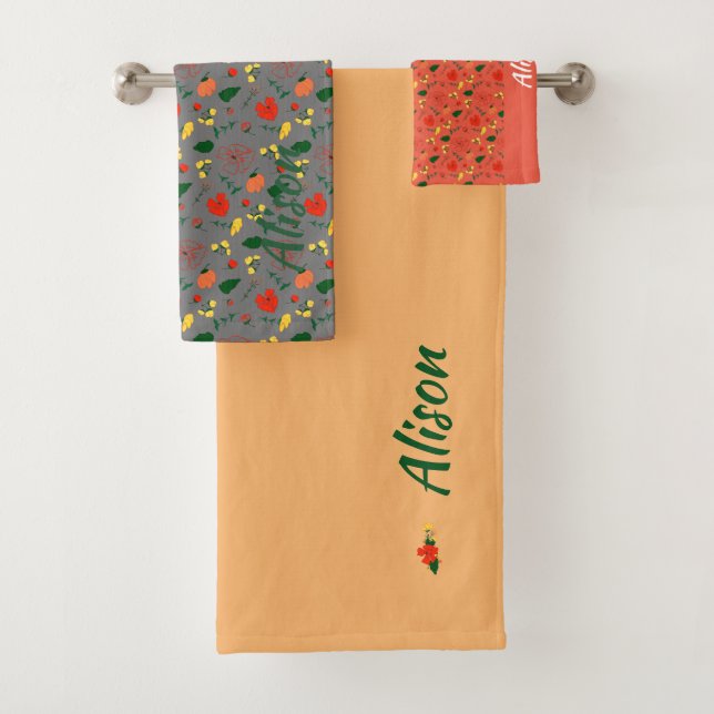 Wildblumen Rot-grüne Badewanne Handtuch Set (Insitu)