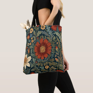Wildblumen Rot Muster im Stil von William Morris  Tasche