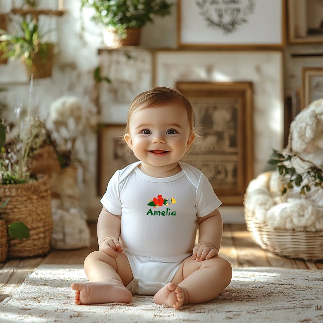 Wildblumen Roter Mohn niedlicher Name Baby Bodysui Baby Strampler (Von Creator hochgeladen)