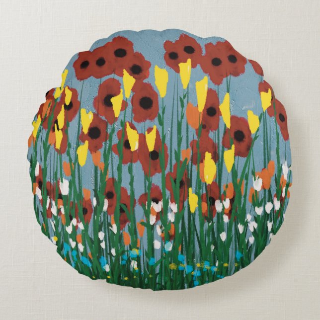 Wildblumen Rundes Kissen (Vorderseite)