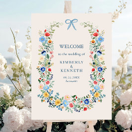 Wildblumen Rustic Blue Bow Wedding Willkommen Poster