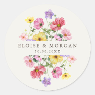 Wildblumen-Rustikal-Chic-Floral-Boho-Landhochzeit Runder Aufkleber