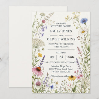Wildblumen-Rustikal-Landgarten-Hochzeit Einladung