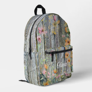 Wildblumen rustikale Holzmaserung Bedruckter Rucksack