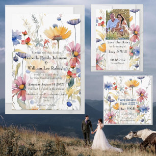 Wildblumen Rustikale westliche Wasserfarbe Save The Date