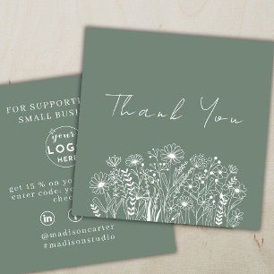 Wildblumen Sage Green Boho Bestellung Vielen Dank Quadratische Visitenkarte