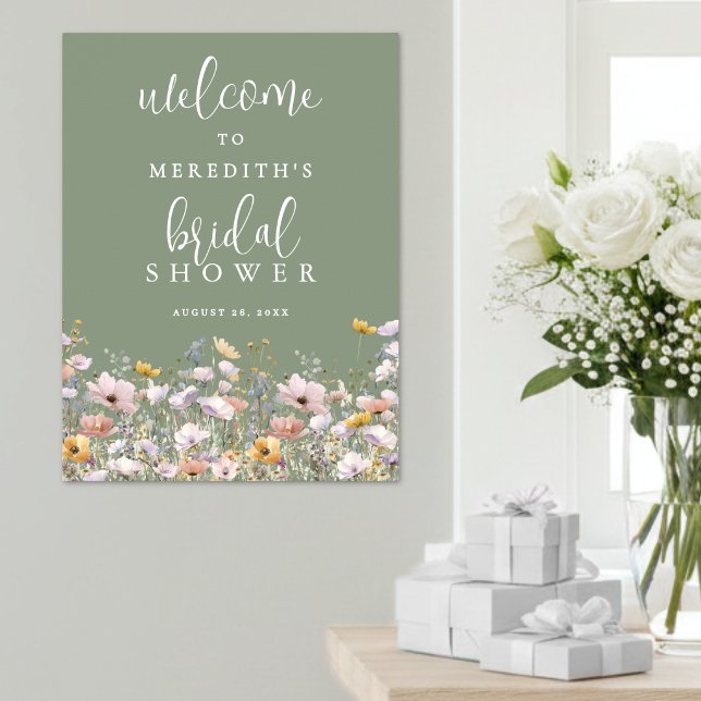 Wildblumen-Sage-Grün-Brautparty Poster (Wildflower Sage Green Bridal Shower Poster )