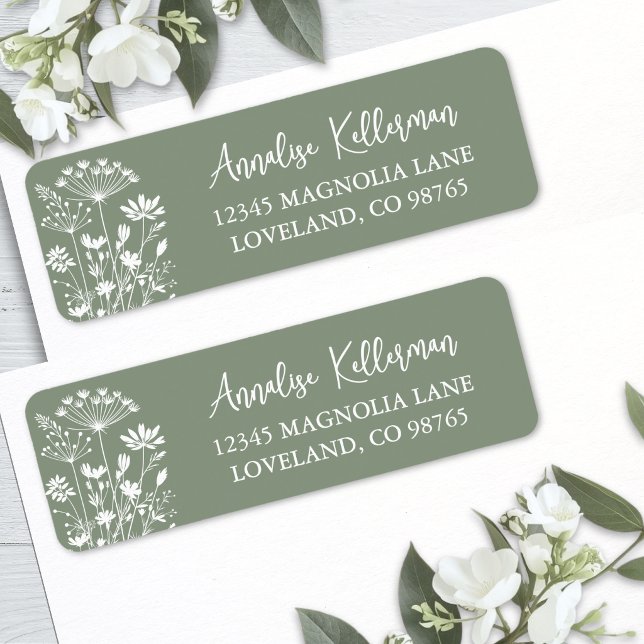 Wildblumen-Salbei-Grün Rücksendeadresse (Wildflower Sage Green Return Address Label )