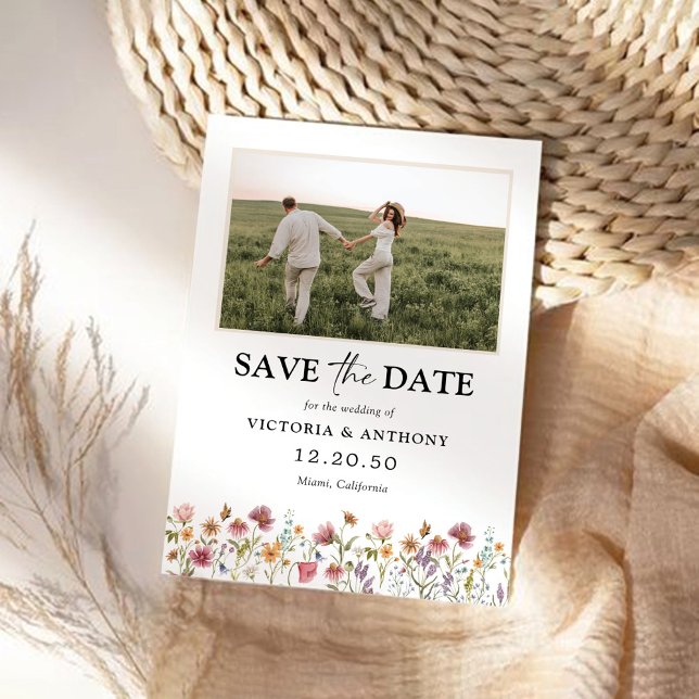 Wildblumen Save the Date mit Foto-Flachkarte (Von Creator hochgeladen)