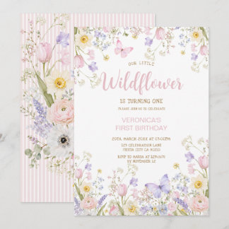 Wildblumen-Schmetterling-Blumen-Mädchen-Geburtstag Einladung