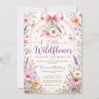 Wildblumen-Schmetterling Rosa Schleife Baby Shower Einladung
