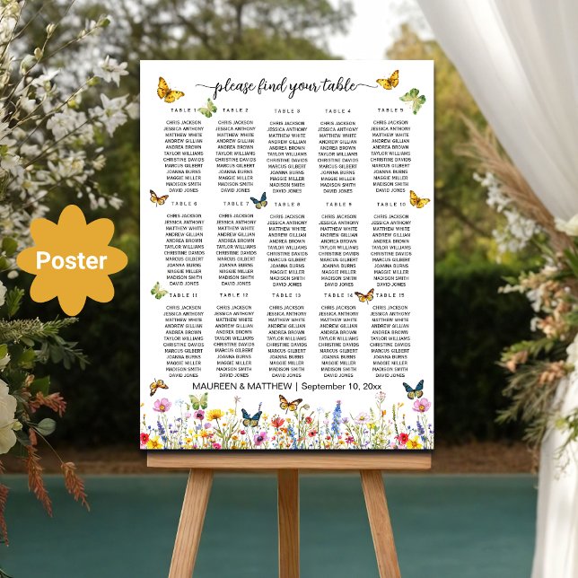 Wildblumen Schmetterlinge 15 Tische Hochzeit Poster (Von Creator hochgeladen)