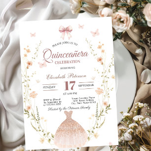 Wildblumen Schmetterlinge Kleid Schleife Quinceane Einladung