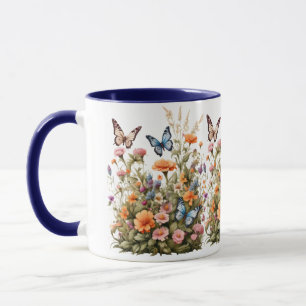 Wildblumen Schmetterlinge Wasserfarben Garten Blum Tasse