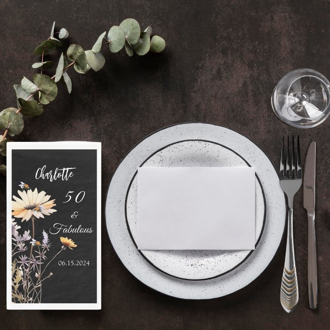 Wildblumen schwarz 50 fabelhafte Geburtstage Serviette (Von Creator hochgeladen)