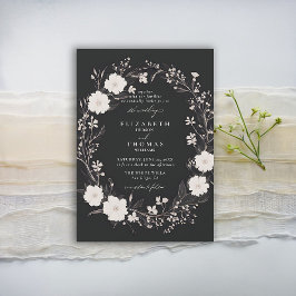 Wildblumen Schwarz-weiß kühl Chic Elegante Hochzei Einladung