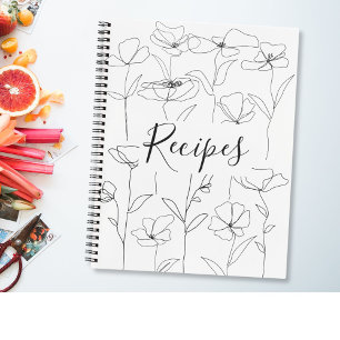 Wildblumen Schwarz-Weiß Minimalistische Blumen Rez Notizbuch