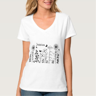 Wildblumen Schwarz/Weiß T-Shirt