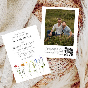 Wildblumen Schwule QR-Code Foto Hochzeit Einladung