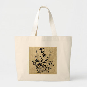 Wildblumen-Silhouette auf Jute Jumbo Stoffbeutel