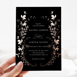 Wildblumen Silhouette Black Wedding Rose Gold Folieneinladung