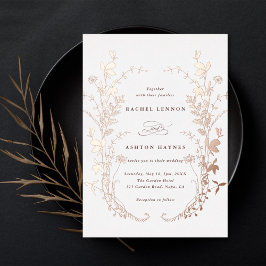 Wildblumen Silhouette Wreath Wedding Rose Gold Folieneinladung