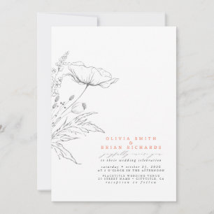 Wildblumen Sketch Elegante Hochzeit mit weichem Pf Einladung