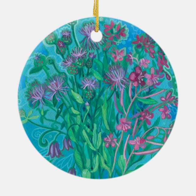 Wildblumen Sommer Blume Bouquet Blumenbemalung Keramik Ornament (Hinten)