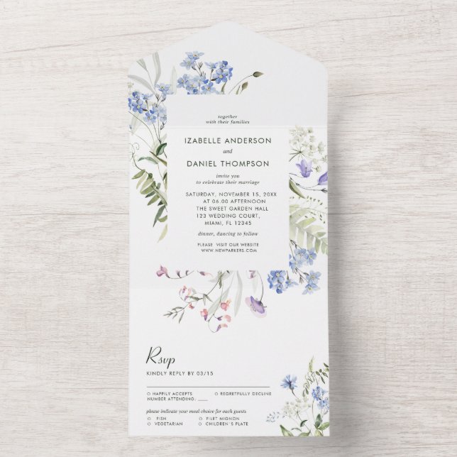 Wildblumen Sommerhochzeit Alles in einer Einladung (Innen Boden)