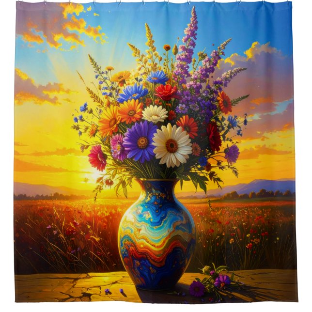 Wildblumen Sonnenaufgang 001 Duschvorhang (Vorderseite)