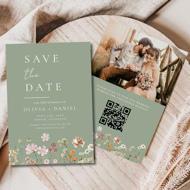 Wildblumen speichern den QR-Code für grünes Foto S Save The Date (Von Creator hochgeladen)