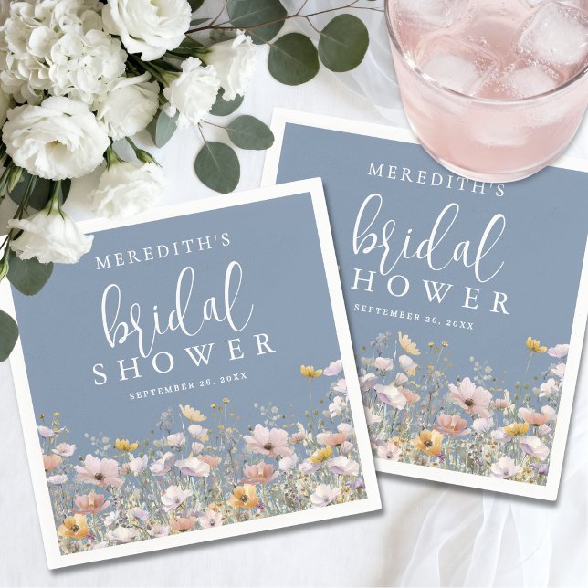 Wildblumen-Staubblauer Brautdusch Serviette (Wildflower Dusty Blue Bridal Shower Napkins)