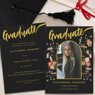 Wildblumen Stilvoll Gold Schrift Graduierten Foto Ankündigung