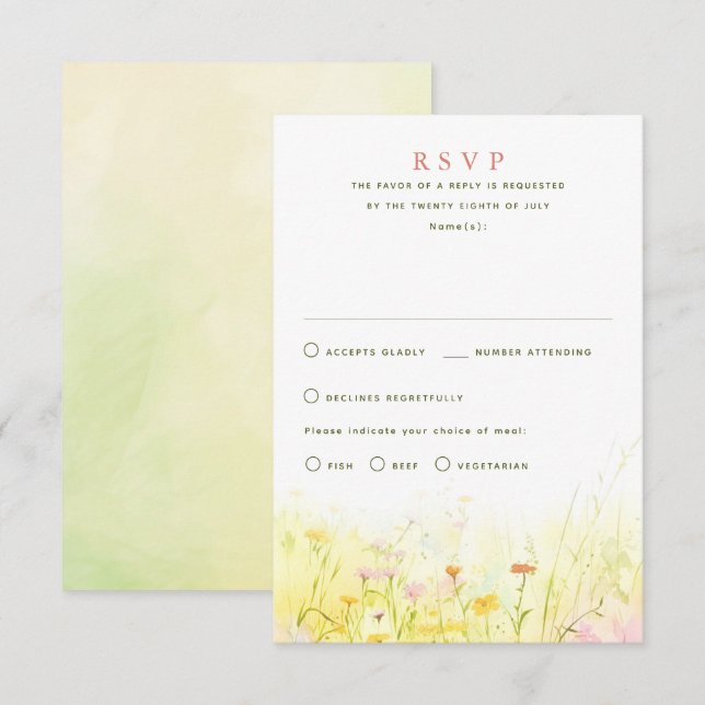 Wildblumen Summer Wedding RSVP Cards Karte (Vorne/Hinten)