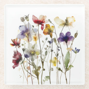 Wildblumen-Symphonie: Lebendige Aquarell-Kunst Glasuntersetzer