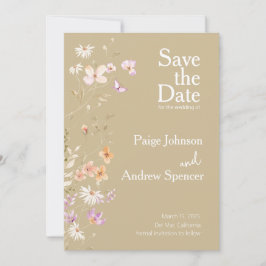Wildblumen Tan Wedding speichern das Datum Einladung