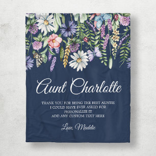 Wildblumen Tante Navy Blau Personalisiert Fleecedecke