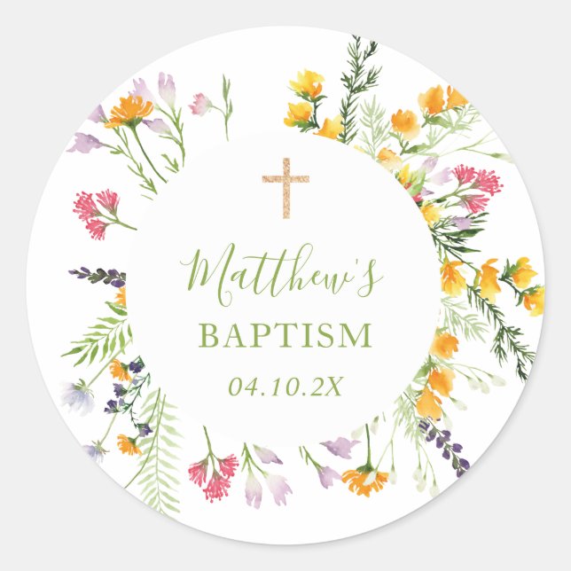 Wildblumen Taufe Kommunion Gunst Sticker (Vorderseite)