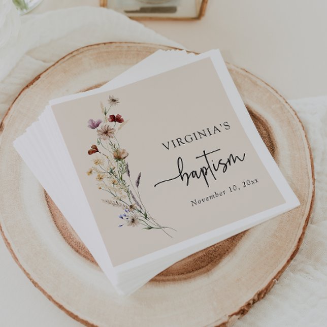Wildblumen-Taufe Serviette (Boho Wildflower Baptism Napkins by Painted Paperie
)