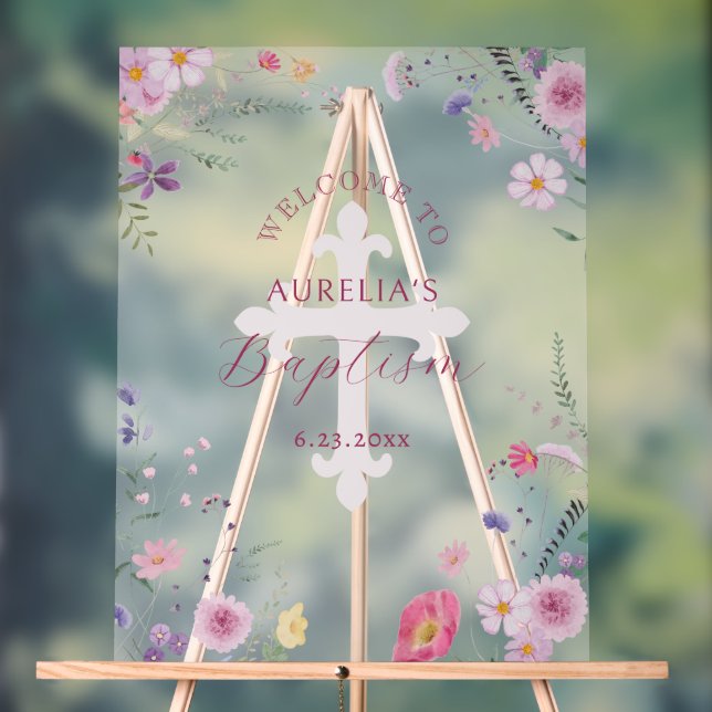 Wildblumen Taufe willkommen Acrylschild (Neutral)